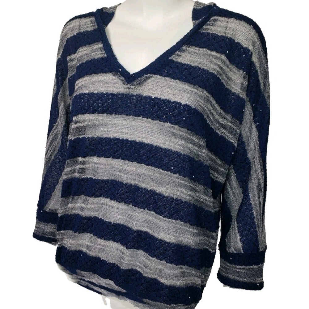 INC INTERNATIONAL‎ CONCEPTS Navy Gray Gauzy Sequin Hooded Sweater XL NWT
